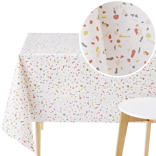 KP HOME Wasserdichte PVC-Tischdecke, abwischbar, rechteckig, 300 x 140 cm, Terrazzo-Muster, abwischbar, Küchen-Tischdecke, abwischbar, 118 x 140 cm, Cremeweiß von KP HOME