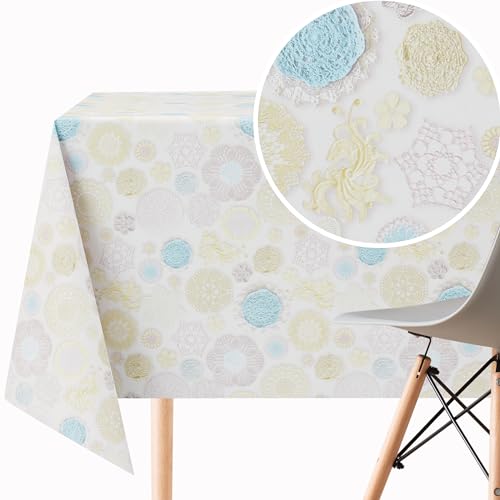 KP HOME PVC Wachstuchtischdecke Rechteckig 250x140 cm - Spitzenmotive Abwischbare Tischdecke Kunststoff Wasserdichtes für 8 Personen - Vinyl Tischtuch in Geometrisches Buntes Muster von KP HOME