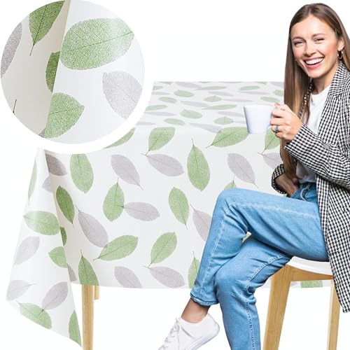 KP HOME Tischdecke Abwaschbar, Quadratische PVC Tischdecke Abwischbare 137x137cm Wetterfeste Wachstuch Tischdecke für Innen- und Außenbereich, Wachstuchtischdecke Wischfest mit Grünes Blatt Design von KP HOME