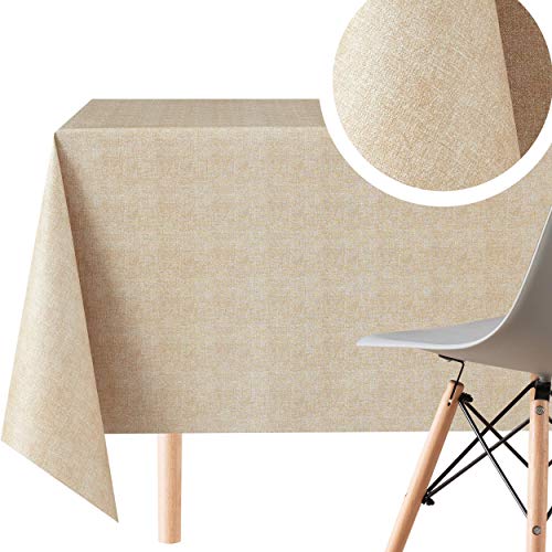 KP HOME Wasserdichte Tischdecke, abwischbar, rechteckig, 300 x 140 cm, geprägt, einfarbig, Wachstuch-Tischdecke, Meterware, abwischbare Garten-PVC-Tischdecke, einfarbig, Beige von KP HOME