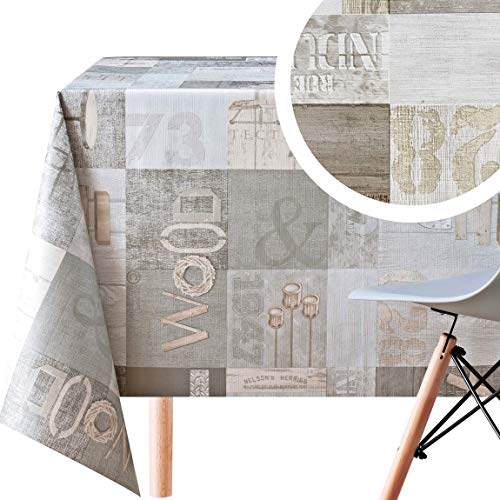 Tischdecke mit Hölzern Industrie-Loft Muster - Groß 300 x 140 cm Rechteckige, Strapazierfähig, Wasserdichtes und Abwischbare Wachstuch PVC Wachstuchtischdecke Rustikales Holzbrett in Beige Braun Grau von KP HOME