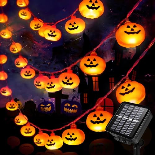 KPCB Halloween Lichterkette Außen 11,9M 100 LED, Wasserdicht Solar Lichterkette Aussen 8 Modi, Halloween Kürbis Deko Outdoor für Garten, Tür, Fenster, Baum [2024 Solar Version] von KPCB Tech