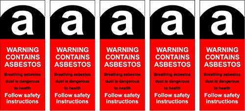 Asbestos Etiketten Schild, 5 Stück, jedes Etikett ist ein 25 mm x 62 mm Aufkleber von KPCM Display ltd