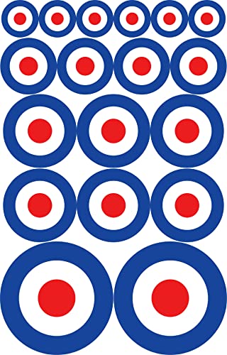 RAF MOD Roundel Target Selbstklebende Aufkleber, 18 Stück, 2 x 100 mm, 6 x 63 mm, 4 x 48 mm, 6 x 32 mm von KPCM Display ltd