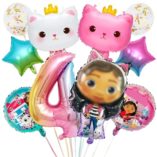 KPPZWNXX 10 Stück Gabys Dolhouse Luftballons Geburtstag Set 4 Jahre Mädchen, Gaby Geburtstagsdeko Folienballon, Kindergeburtstag, Geburtstag Party Deko Ballons Set für Kinder (4) von KPPZWNXX