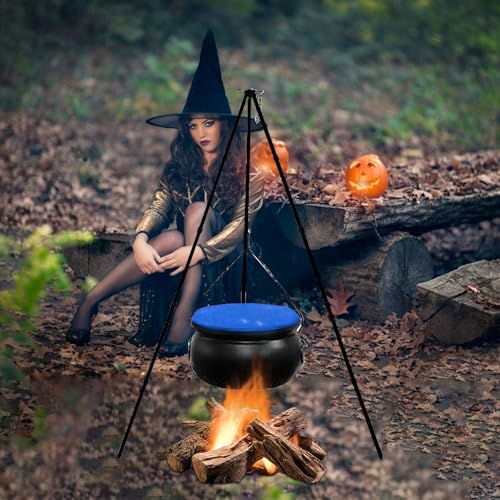 Hexen Topf auf Lagerfeuer Stativ Halloween Dekoration Outdoor Szene Layout Schwarz Kunststoff Schüssel Dekoration für Halloween Dekoration, Party Deko, Sale Angebote (Blau（130cm+20cm）) von KQIVAM