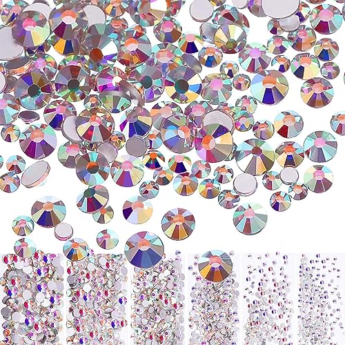 KQNM 3456 Stücke Nagel Kristalle Nagel Kunst Strasssteine Runde Perlen Flatback Glas Charms Edelsteine, 6 Größen Für Nägel Dekoration Makeup Kleidung Schuhe von KQNM