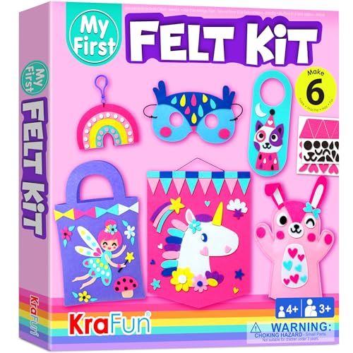 KRAFUN Einhorn-Filz-Bastelset für Kinder ab 3 Jahren, 6 DIY-Kunstprojekte mit Maske, Schlüsselanhänger, Tasche, Anleitung, Wiederverwendbare Box, Lernspielzeug KRAFUN Einhorn-Filz-Bastelset für Kinder ab 3 Jahren, 6 DIY-Kunstprojekte mit Maske, Schlüsselanhänger, Tasche, Anleitung, Wiederverwendbare Box, Lernspielzeug von KRAFUN