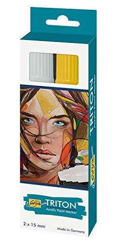 KREUL 17993 - Solo Goya Triton Acrylic Paint Marker, 2er Set, silber/gold, formstabile Keilspitze ca. 15 mm, Künstlerstifte mit Acrylfarbe auf Wasserbasis von Kreul