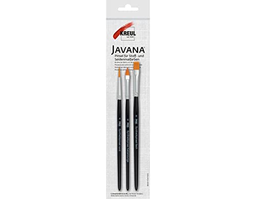 KREUL 49042 - Javana Pinsel für feine Stoffe, 3 Synthetics Pinsel, Katzenzunge Größe 6, Rund Größe 4 und Flach Größe 8 von Kreul