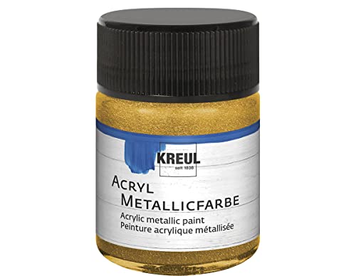 KREUL 77571 - Acryl Metallicfarbe, 50 ml Glas in gold, glamouröse Acrylfarbe mit Metalliceffekt auf Wasserbasis, cremig deckend, schnelltrocknend und wasserfest von Kreul