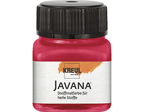 KREUL 90905 - Javana Stoffmalfarbe für helle Stoffe, 20 ml Glas in karminrot, geschmeidige Farbe auf Wasserbasis mit cremigem Charakter, dringt fasertief ein, waschecht nach Fixierung von Kreul