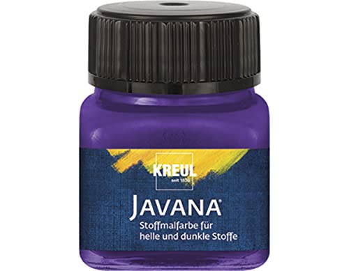 KREUL 90957 - Javana Stoffmalfarbe für helle und dunkle Stoffe, 20 ml Glas violett, brillante Farbe auf Wasserbasis, pastoser Charakter, zum Stempeln und Schablonieren, nach Fixierung waschecht von Kreul