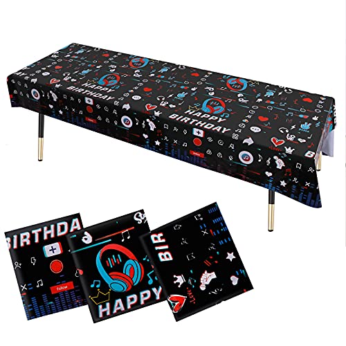 KRUCE 3 Stück Happy Birthday Musik-Party-Tischdecken, Happy Birthday Musik-Thema, Kunststoff-Tischdecke, Party-Dekoration, 220 x 130 cm von KRUCE