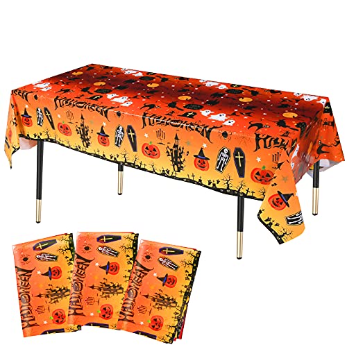 KRUCE 3er Pack Orange Halloween Party Tischdecken,Orange Halloween Plastiktischdecke,Halloween Thema Partydekorationen,220*130cm von KRUCE