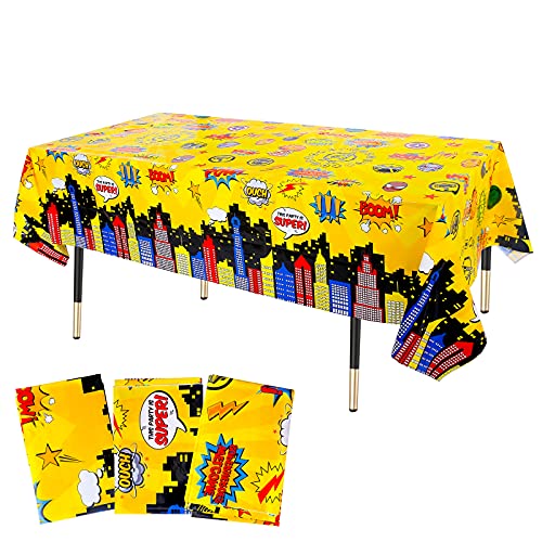 KRUCE Party-Tischdecken, Superhelden-Motiv, Kunststoff, Tischdecke, Superhelden-Motiv, Geburtstagsdekoration, 220 x 130 cm, 3 Stück von KRUCE
