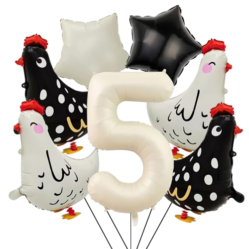 Luftballons mit Huhn, 7 Stück, Weiß und Schwarz, Motiv: Huhn, laufende Luftballons, Tiere, Geburtstagsparty-Dekoration, Zubehör (3 von KRUCE