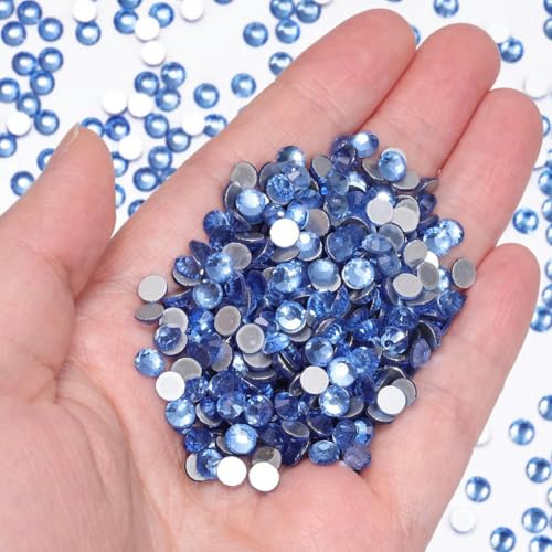 Flache Rückseite, blaue Kristallglassteine, zum Aufkleben, DIY-Zubehör für Nagelkunst, Hellblau, S 6, 1440 Stück von KRVDGR