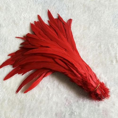 Hahnenschwanzfedern, 1200 Stück, DIY-Kleidungszubehör, Schmuck, Kopfbedeckungen, Hüte, Zubehör, Leistung notwendig, Rot, 35–40 cm von KRVDGR