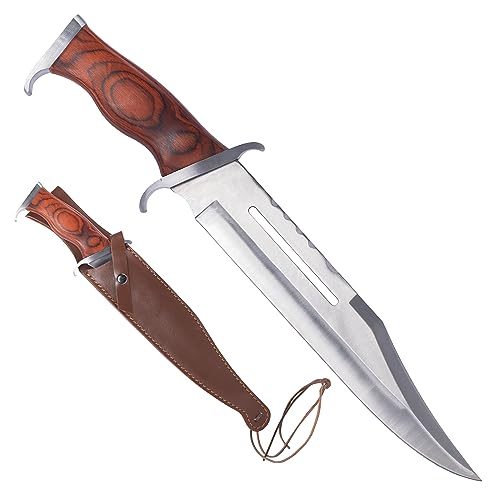 KS-11 Bärentöter im Stil von Rambo III Messer - First Blood Part 3 - Outdoor - Survival - Jagd - Holzgriff - FullTang Mega Kult Bowie Messer mit Lederscheide, braun silber von KS-11