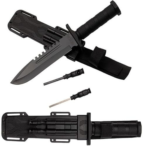 KS-11 Outdoor Messer mit feststehender Klinge incl. Feuerstahl und Schleifstein am Holster als Survival Messer - Bushcraft Knive – Schnitzmesser - Jagdmesser Gesamtlänge 31 cm von KS-11