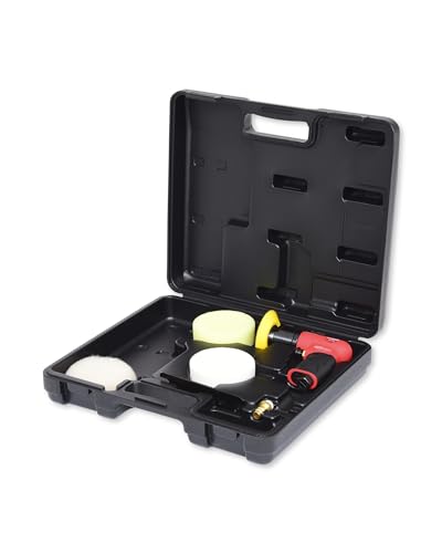 KS Tools Mini Poliermaschine Druckluft Satz 5-tlg. 1/4" 515.5120 I Robuster Druckluftschleifer mit Schleifteller mit Klett I In stabilem Kunststoffkoffer von KS Tools