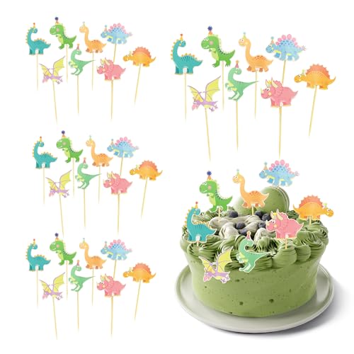 32 Stück Dinosaurier-Kuchenaufsätze, Cupcake-Topper, Dinosaurier-Kuchendekorationen, Kucheneinsätze, Tier-Motto-Party-Dekorationszubehör von KSBBHDS