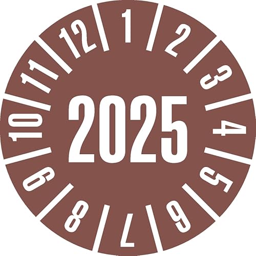 KSIGN, Jahresprüfplakette 2025, braun, Dokumentenfolie, selbstklebend, Ø 25mm, 500/Rolle, selbstklebend, Farbe: braun von KSIGN