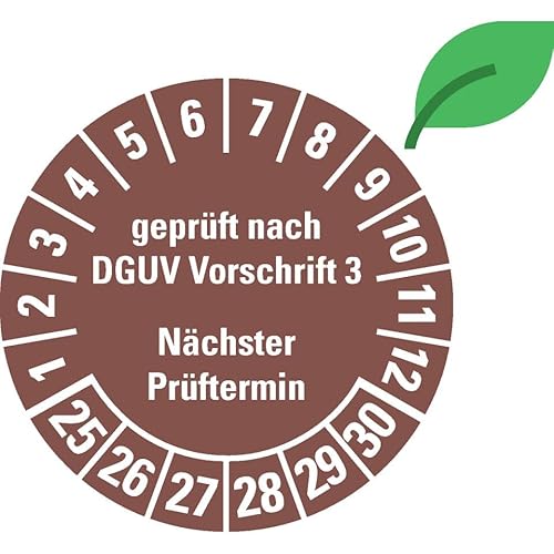 KSIGN Mehrjahres-Prüfplakette, DGUV Vorschrift 3, Nächster Prüftermin 2025-2030, braun, Ø 30 mm, 500/Rolle von KSIGN