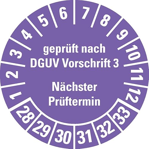 KSIGN Mehrjahresprüfplakette DGUV Vorschrift 3 NP 28-33, gelb, selbstklebende Dokumentenfolie, Ø 30 mm, 500 Stück/Rolle von KSIGN