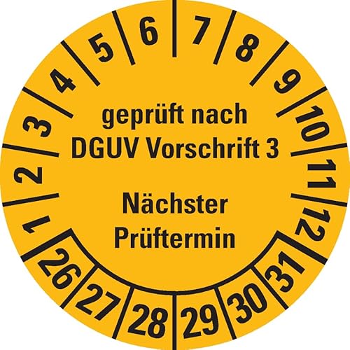 KSIGN Mehrjahresprüfplakette geprüft nach DGUV Vorschrift 3, gelb, Ø 30 mm, 500 Stück/Rolle, Inneneinsatz von KSIGN