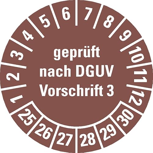 KSIGN Prüfplakette, geprüft nach DGUV Vorschrift 3, braun, Dokumentenfolie, Durchmesser 20 mm, 500 Stück pro Rolle von KSIGN