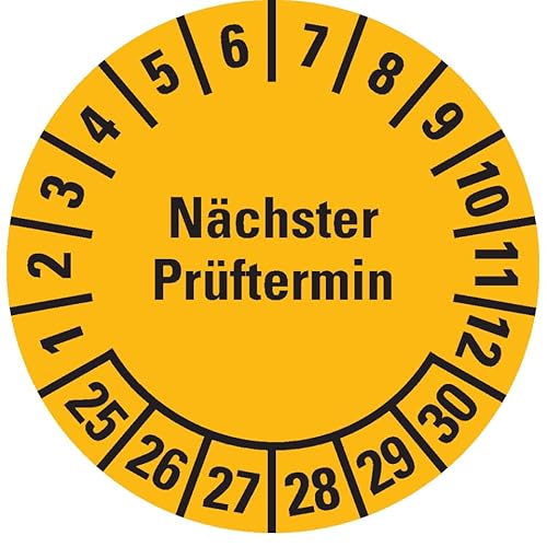 KSIGN Prüfplakette Nächster Prüftermin 25-30, Mehrjahresplakette, Ø 30 mm, 500/Rolle, gelb, Folie, ablösbar von KSIGN