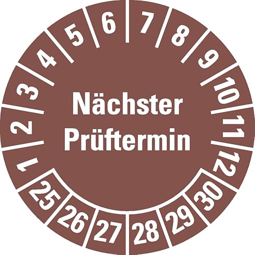 KSIGN Prüfplakette Nächster Prüftermin 25-30, Mehrjahresprüfplakette, braun, ablösbare Folie, Ø 30 mm, 500/Rolle von KSIGN