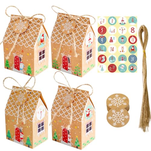 KSIUW 24 pcs Geschenk Papiertueten - Adventskalender zum Befüllen, Adventskalender Tüten mit 24 Zahlen Aufklebern, Weihnachtskalender DIY Bastelset, Weihnachtskalender Tüten von KSIUW