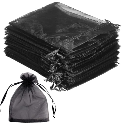 KSIUW Organza sackchen schwarz - 80 pcs Mesh Hochzeit Gunst Taschen mit Kordelzug für Schmuck Süßigkeiten Make-up Baby Shower Weihnachtsfest Verpackung(10X15cm) von KSIUW