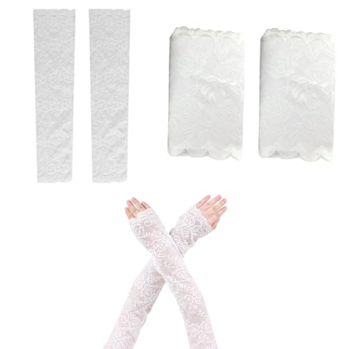 KSJEHW 2 Stücke Fingerlose Handschuhe Damen Spitzen Handschuhe Kurz und lang Geschnittene Fingerlose Gloves Damen Mädchen Hochzeit Party Tea Party Zubehör(Weiß) von KSJEHW