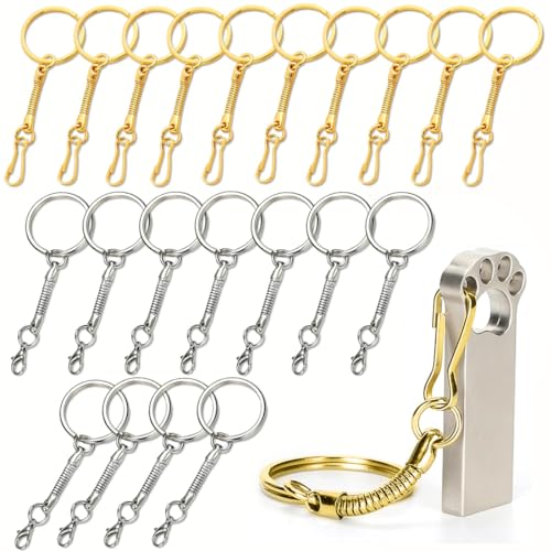 KSJEHW 20 Stücke 25mm Schlüsselring mit Kette Schlüsselanhänger mit Spaltringe für Schlüssel Handwerk DIY, Schmuckherstellung, Rostfreies Metall(Gold, Silber von KSJEHW
