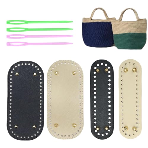 KSJEHW 4 Pcs Gehäkelter Taschenboden PU-Leder Oval Taschenformer Kissenpolster Mit Löchern Nägeln Zum Stricken von Ledertaschen Handtaschen Umhängetaschen DIY Zubehör von KSJEHW