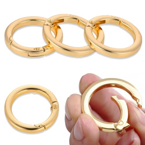 KSJEHW 4 Stücke Karabinerhaken Gold Runde Karabiner, O-Ring Schlüsselanhänger Frühling Snap Clips Ersatzteile, Ringkarabiner für Strap Kette Schlüsselkette Rucksack DIY Handwerk Zubehör（35mm, Gold von KSJEHW