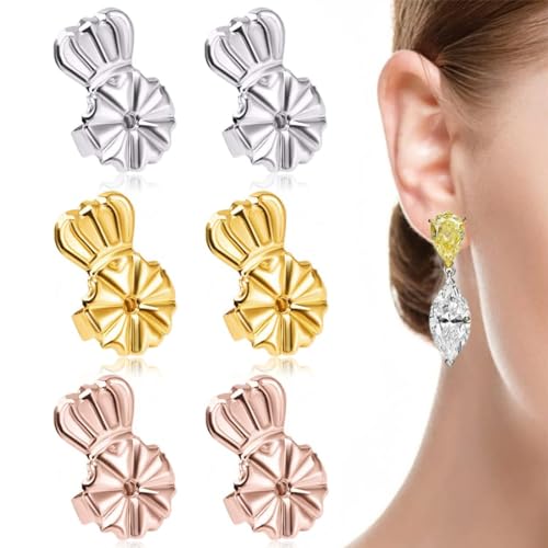 KSJEHW 6 Stücke Ohrringheber Magische Einstellbare Ohrring Lifter Ohrmuschelheber Hypoallergen Earring Lifters Ohrringaufzüge für Earring Backs Ohrläppchen Heber Damen(Krone) von KSJEHW