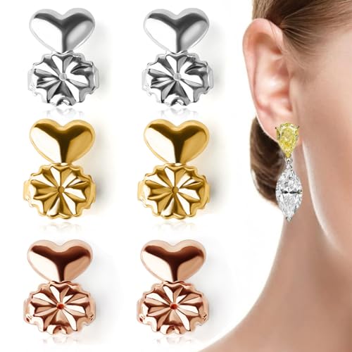 KSJEHW 6 Stücke Ohrringheber Magische Einstellbare Ohrring Lifter Ohrmuschelheber Hypoallergen Earring Lifters Ohrringaufzüge für Earring Backs Ohrläppchen Heber Damen(Liebe) von KSJEHW