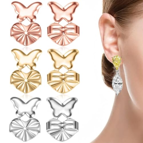 KSJEHW 6 Stücke Ohrringheber Magische Einstellbare Ohrring Lifter Ohrmuschelheber Hypoallergen Earring Lifters Ohrringaufzüge für Earring Backs Ohrläppchen Heber Damen(Schmetterling) von KSJEHW