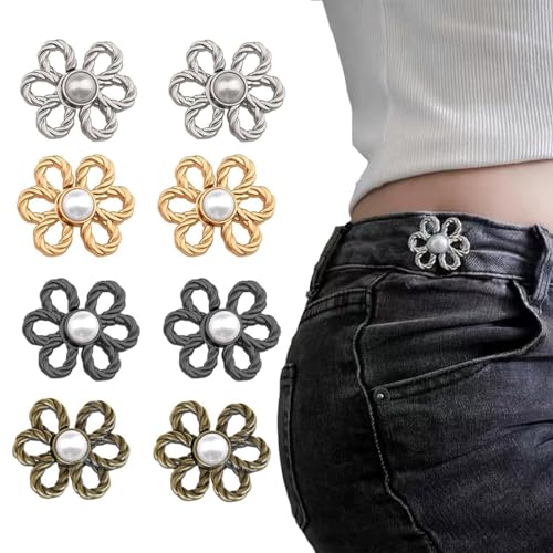 KSJEHW 8 Pcs Jeans Knöpfen Stifte, Blumen und Perlen, Multiple Farb-Straffung Taillenknöpfe, Einstellbar und Keine Sewetalhose Taille Straffy von KSJEHW