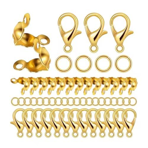 KSOIQPU 20 Stück Karabinerhaken Klein,Armband Verschluss,Mit 100 Biegeringe,Mit 50 Verschlüssen,Karabiner Schlüsselanhänger,Kleine Karabinerhaken,Für DIY,Rucksack,Schlüssel(Gold) von KSOIQPU