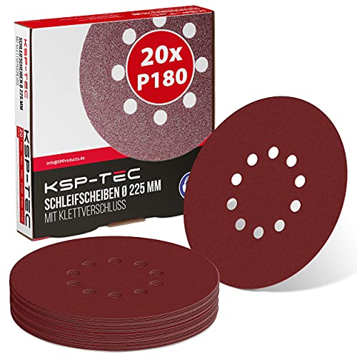 KSP-Tec®│20 Stück Schleifscheiben Ø 225mm | Körnung P40,60,80,120,180 | 10 Loch | Schleifpapier Trockenbauschleifer Langhalsschleifer Schleifgiraffe (P240) von KSP-Tec