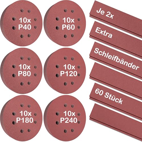 KSP-Tec – 60x Schleifpapier 125 mm Klett - Schleifscheiben für Exenterschleifer Mit Körnung je 10x 40/60/80/120/180/240 von KSP-Tec