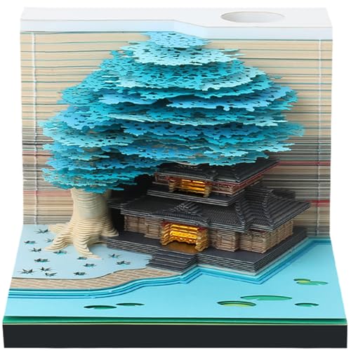 3D Notizblock mit LED-Leuchten 3D Memo Pad 2025 mit Acryl-Schutzhülle 3D Haftnotizen Kreative Exquisit Haftnotizen Klebezettel Papierskulptur Desktop Ornament (Blau) von KTCINA