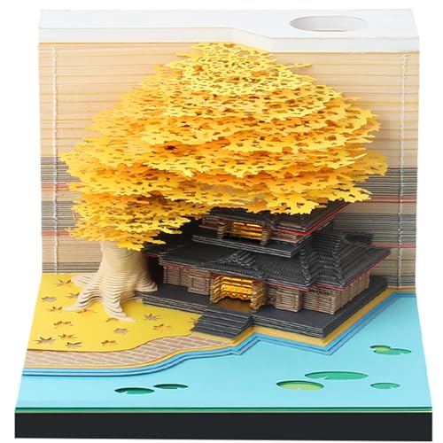 3D Notizblock mit LED-Leuchten 3D Memo Pad 2025 mit Acryl-Schutzhülle 3D Haftnotizen Kreative Exquisit Haftnotizen Klebezettel Papierskulptur Desktop Ornament (Gelb) von KTCINA