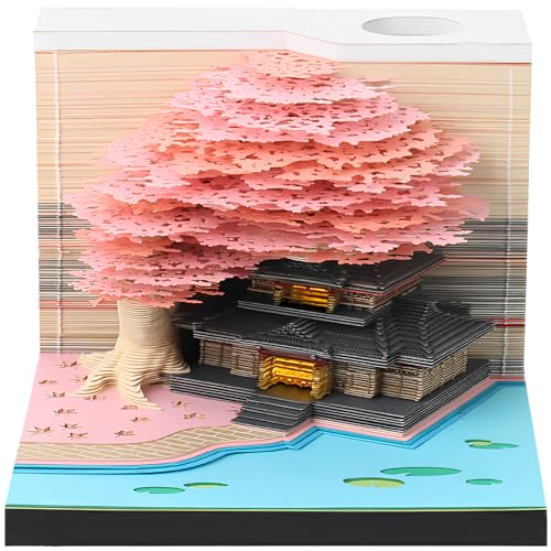 3D Notizblock mit LED-Leuchten 3D Memo Pad 2025 mit Acryl-Schutzhülle 3D Haftnotizen Kreative Exquisit Haftnotizen Klebezettel Papierskulptur Desktop Ornament (Rosa) von KTCINA